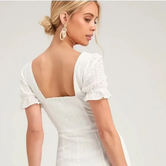 LULUS Rapunzel‎ White Eyelet Lace Mini Dress Medium - Picture 6 of 10